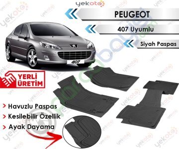 Peugeot 407 Uyumlu Havuzlu Kesilebilir Siyah Paspas