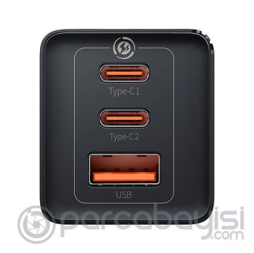 Baseus GaN5 Pro 65W PD Fast Charger 2xType-C+1USB Ultra Hızlı Şarj Aleti+100W Hızlı Şarj Kablosu