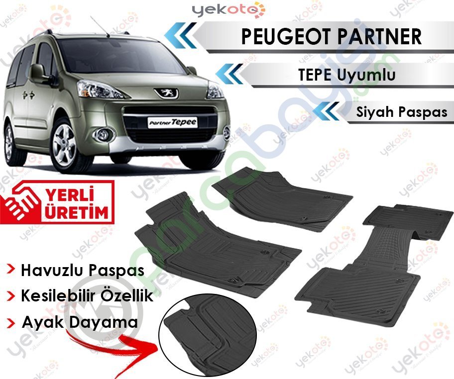 Peugeot Partner Tepe Uyumlu Havuzlu Kesilebilir Siyah Paspas