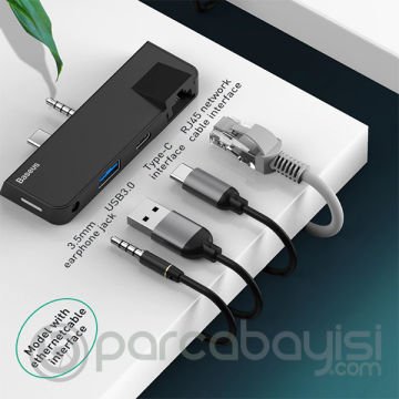 Baseus Multifunctional HUB Surface Go(Type-C+Audio to RJ45+USB3.0+Type-C(data)+Audio)