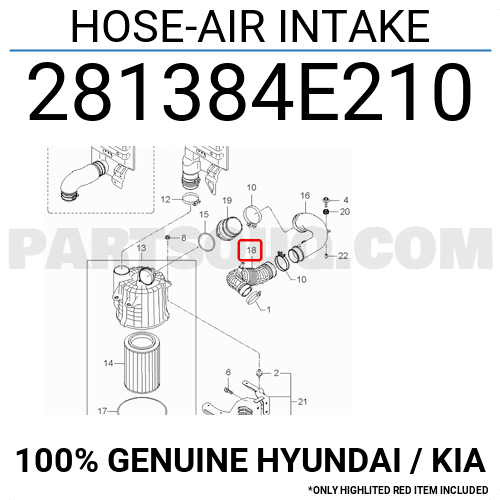 Kia Bongo Hava Filtre Giriş Hortum Orjinal | 281384E210