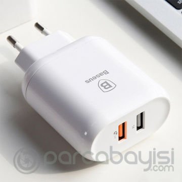 Baseus Bojure Series Dual-USB QC 3.0 18W Hızlı Şarj Aleti Başlık