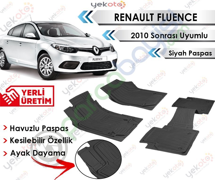 Renault Fluence 2010 Sonrası Uyumlu Havuzlu Kesilebilir Siyah Paspas