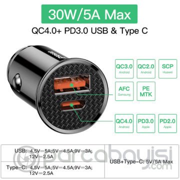 Baseus Circular Plastic A+C 30W PPS Hızlı Araç Şarjı  CCALL-YS01