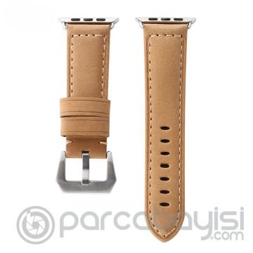 Ally Apple Watch 7-8 45mm 6-5-4 44mm Retro Koyu Deri Kordon Kayış 3-2-1 42mm