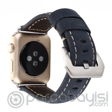 Ally Apple Watch 7-8 45mm 6-5-4 44mm Retro Koyu Deri Kordon Kayış 3-2-1 42mm