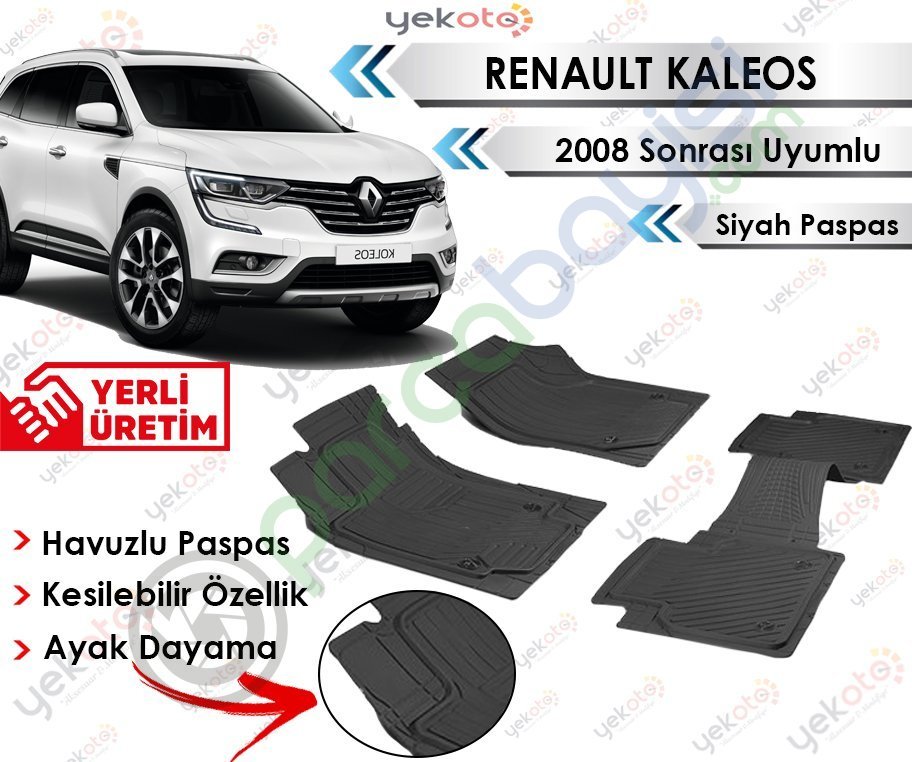 Renault Kaleos 2008 Sonrası Uyumlu Havuzlu Kesilebilir Siyah Paspas