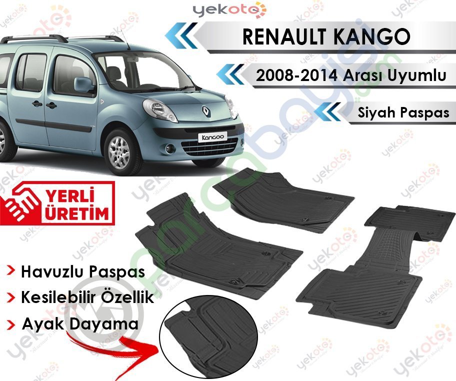 Renault Kango 2008-2014 Arası Uyumlu Havuzlu Kesilebilir Siyah Paspas