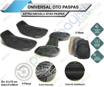 Extra Havuzlu Kesilebilir Üniversal Siyah Oto Paspas Seti