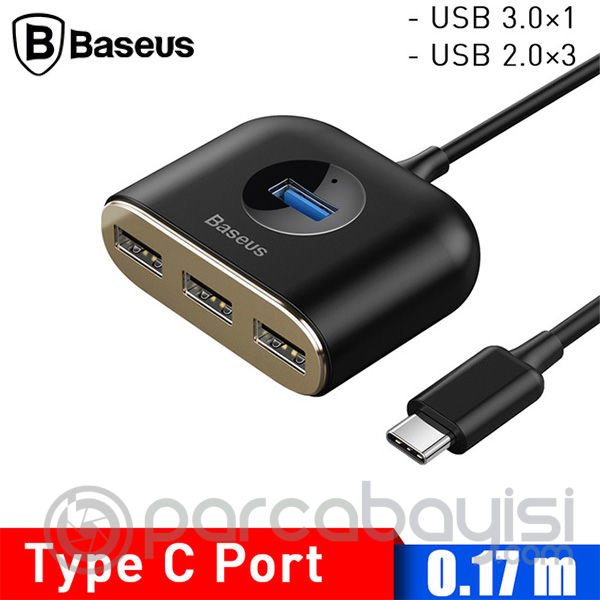 Baseus Square round 4 in1 USB HUB Adaptör(Type-C TO USB3.0*1+USB2.0*3) 0.17m