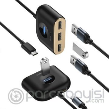Baseus Square round 4 in1 USB HUB Adaptör(Type-C TO USB3.0*1+USB2.0*3) 0.17m