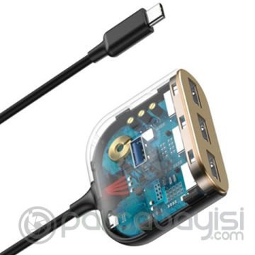 Baseus Square round 4 in1 USB HUB Adaptör(Type-C TO USB3.0*1+USB2.0*3) 0.17m