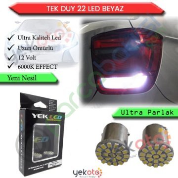 Yekled 1156 Tek Duy Ampul 22 Led Beyaz Işık Geri Vites Stop Fren Lamba 2 Adet