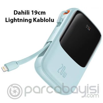 Baseus Qpow Pro Dijital Göstergeli 20000mAh 20W Hızlı Şarj Powerbank iPhone Lightning Kablolu
