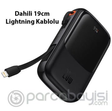 Baseus Qpow Pro Dijital Göstergeli 20000mAh 20W Hızlı Şarj Powerbank iPhone Lightning Kablolu