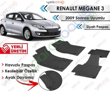 Renault Megane Iıı 2009 Sonrası Uyumlu Havuzlu Kesilebilir Siyah Paspas