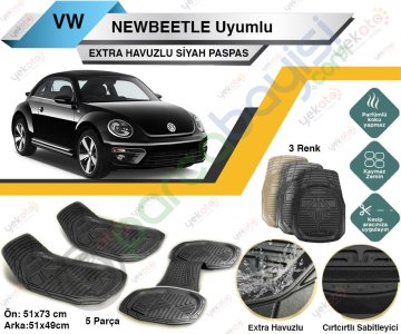 Volkswagen Newbeetle Uyumlu Havuzlu Kesilebilir Üniversal Siyah Paspas