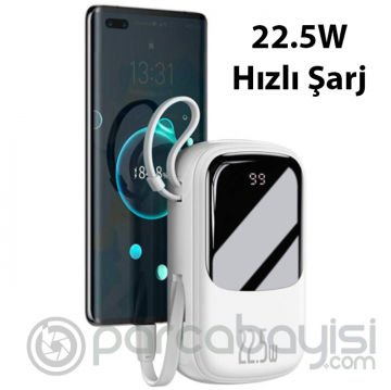 Baseus Qpow Pro Dijital Göstergeli 20000mAh 22,5W Hızlı Şarj Powerbank Type-C Kablolu