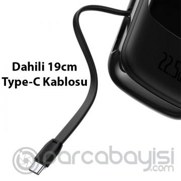 Baseus Qpow Pro Dijital Göstergeli 20000mAh 22,5W Hızlı Şarj Powerbank Type-C Kablolu
