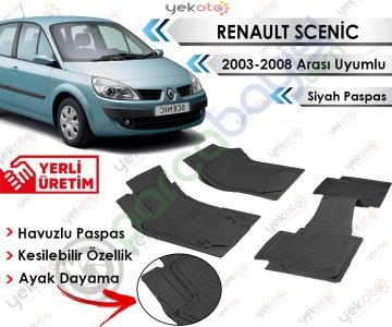 Renault Scenic 2003-2008 Arası Uyumlu Havuzlu Kesilebilir Siyah Paspas