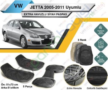 Volkswagen Jetta 2005-2011 Uyumlu Extra Havuzlu Kesilebilir Siyah Paspas