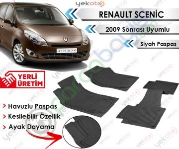 Renault Scenic 2009 Sonrası Uyumlu Havuzlu Kesilebilir Siyah Paspas