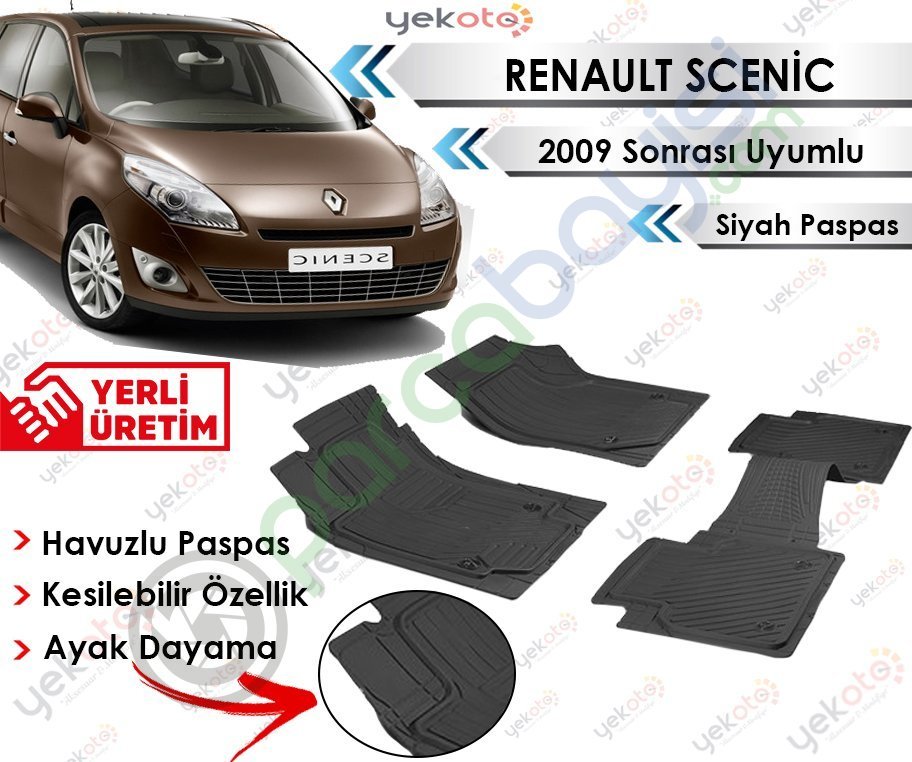 Renault Scenic 2009 Sonrası Uyumlu Havuzlu Kesilebilir Siyah Paspas