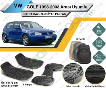 Volkswagen Golf 1998-2003 Arası Uyumlu Extra Havuzlu Kesilebilir Siyah Paspas