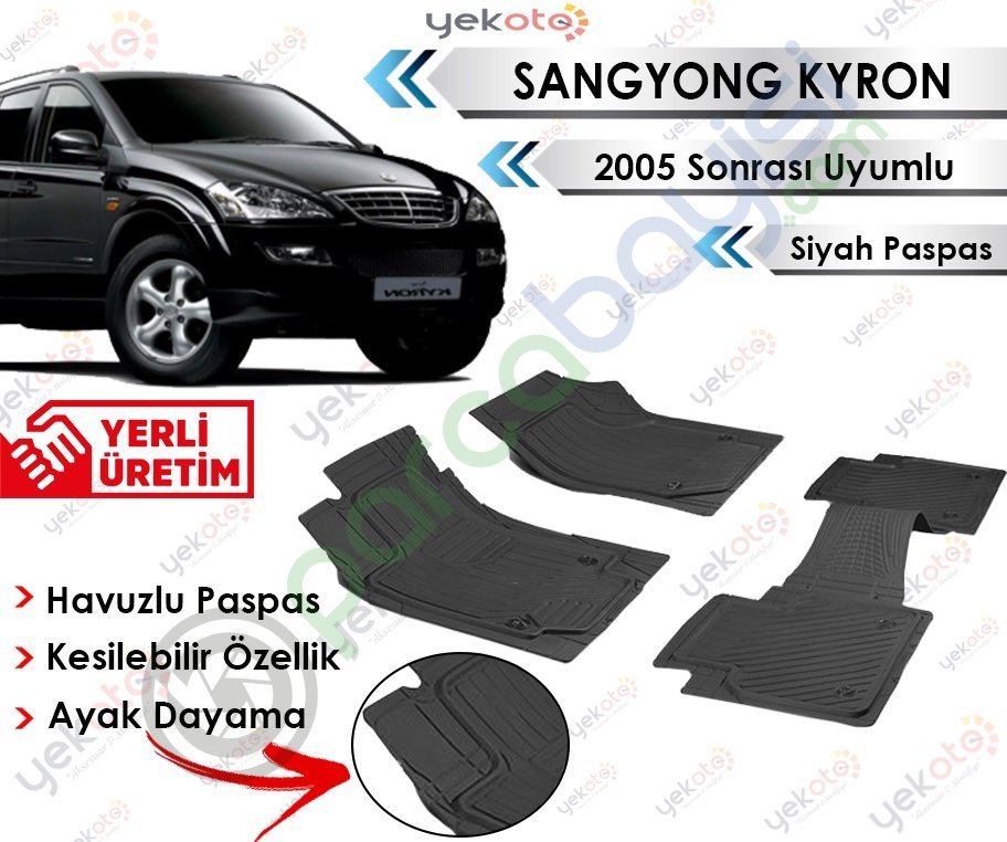 Sangyong Kyron 2005 Sonrası Uyumlu Havuzlu Kesilebilir Siyah Paspas