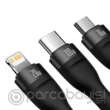 Baseus Flash Series II 100W Type-C Lightning Micro USB 3in1 Hızlı Şarj Kablosu