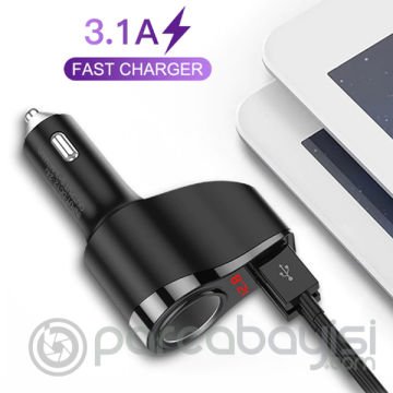 KUULAA 3.1A Çift Usb Dijital Ekran Araba Çakmaklık Şarj Cihazı