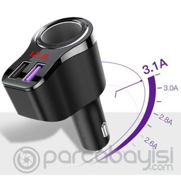 KUULAA 3.1A Çift Usb Dijital Ekran Araba Çakmaklık Şarj Cihazı