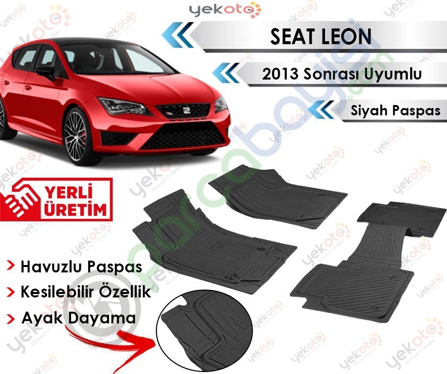 Seat Leon 2013 Sonrası Uyumlu Havuzlu Kesilebilir Siyah Paspas
