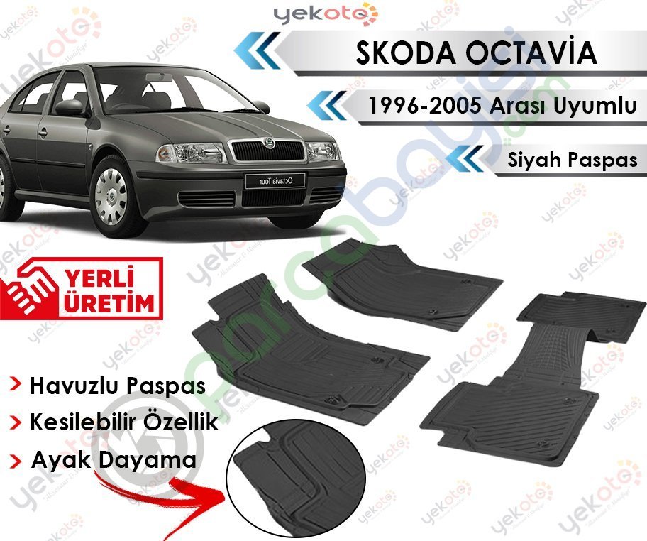 Skoda Octavia 1996-2005 Arası Uyumlu Havuzlu Kesilebilir Siyah Paspas