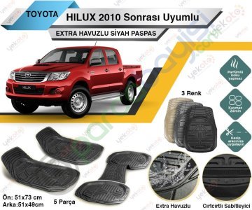 Toyota Hılux 2010 Sonrası Uyumlu Extra Havuzlu Kesilebilir Siyah Paspas