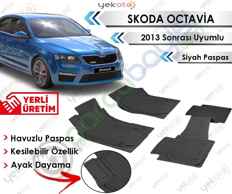 Skoda Octavia 2013 Sonrası Uyumlu Havuzlu Kesilebilir Siyah Paspas