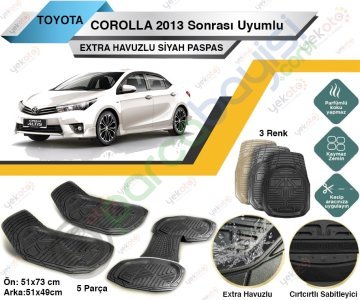 Toyota Corolla 2013 Sonrası Uyumlu Extra Havuzlu Kesilebilir Siyah Paspas