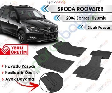 Skoda Roomster 2006 Sonrası Uyumlu Havuzlu Kesilebilir Siyah Paspas