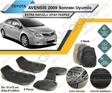 Toyota Avensis 2009 Sonrası Uyumlu Extra Havuzlu Kesilebilir Siyah Paspas