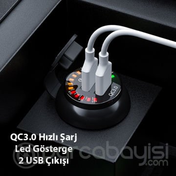 Ally QC3.0 Araç Su Geçirmez 12V Çift USB Şarj Soketi LED Voltmetre