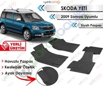 Skoda Yeti 2009 Sonrası Uyumlu Havuzlu Kesilebilir Siyah Paspas