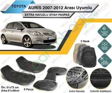 Toyota Auris 2007-2012 Arası Uyumlu Extra Havuzlu Kesilebilir Siyah Paspas