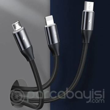 Baseus Car Co-sharing Manyetik Araç İçin 3in1 İPhone Type c Micro Usb Şarj Kablosu