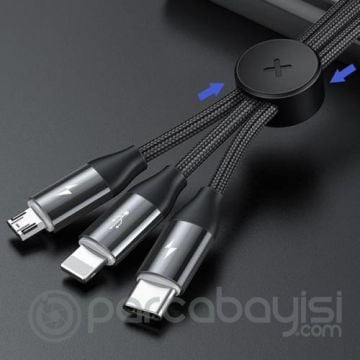 Baseus Car Co-sharing Manyetik Araç İçin 3in1 İPhone Type c Micro Usb Şarj Kablosu