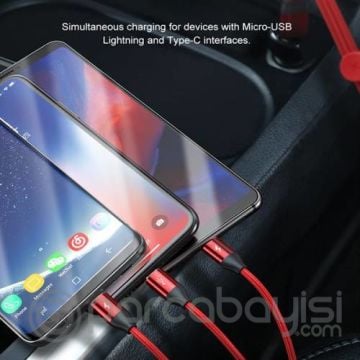 Baseus Car Co-sharing Manyetik Araç İçin 3in1 İPhone Type c Micro Usb Şarj Kablosu