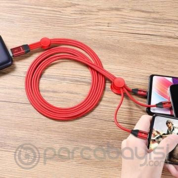 Baseus Car Co-sharing Manyetik Araç İçin 3in1 İPhone Type c Micro Usb Şarj Kablosu