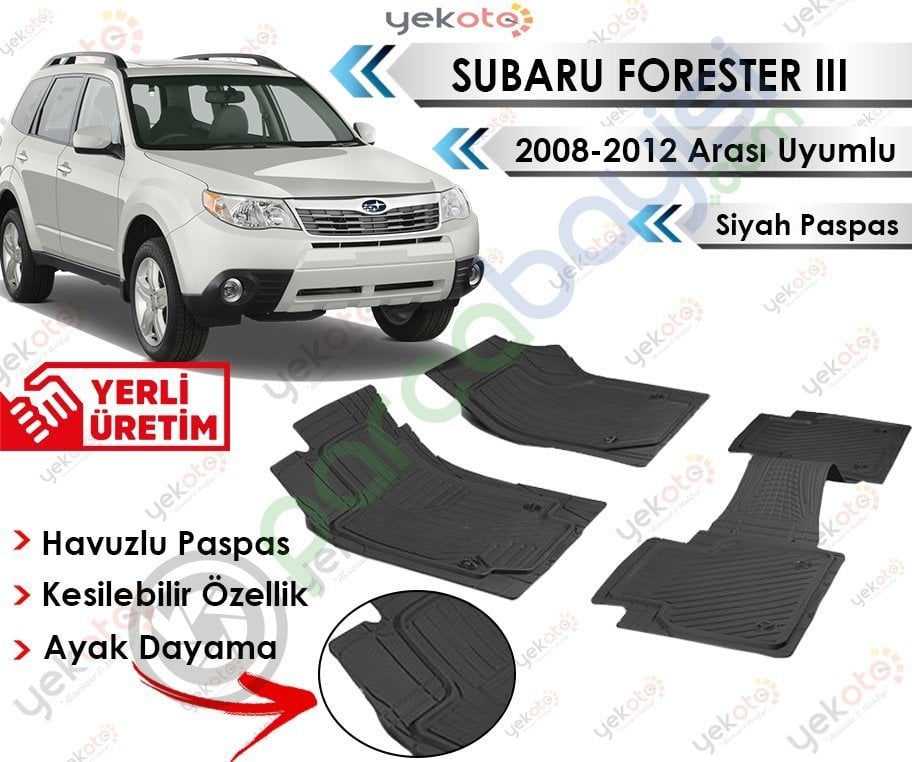 Subaru Forester Iıı 2008-2013 Arası Uyumlu Havuzlu Kesilebilir Siyah Paspas