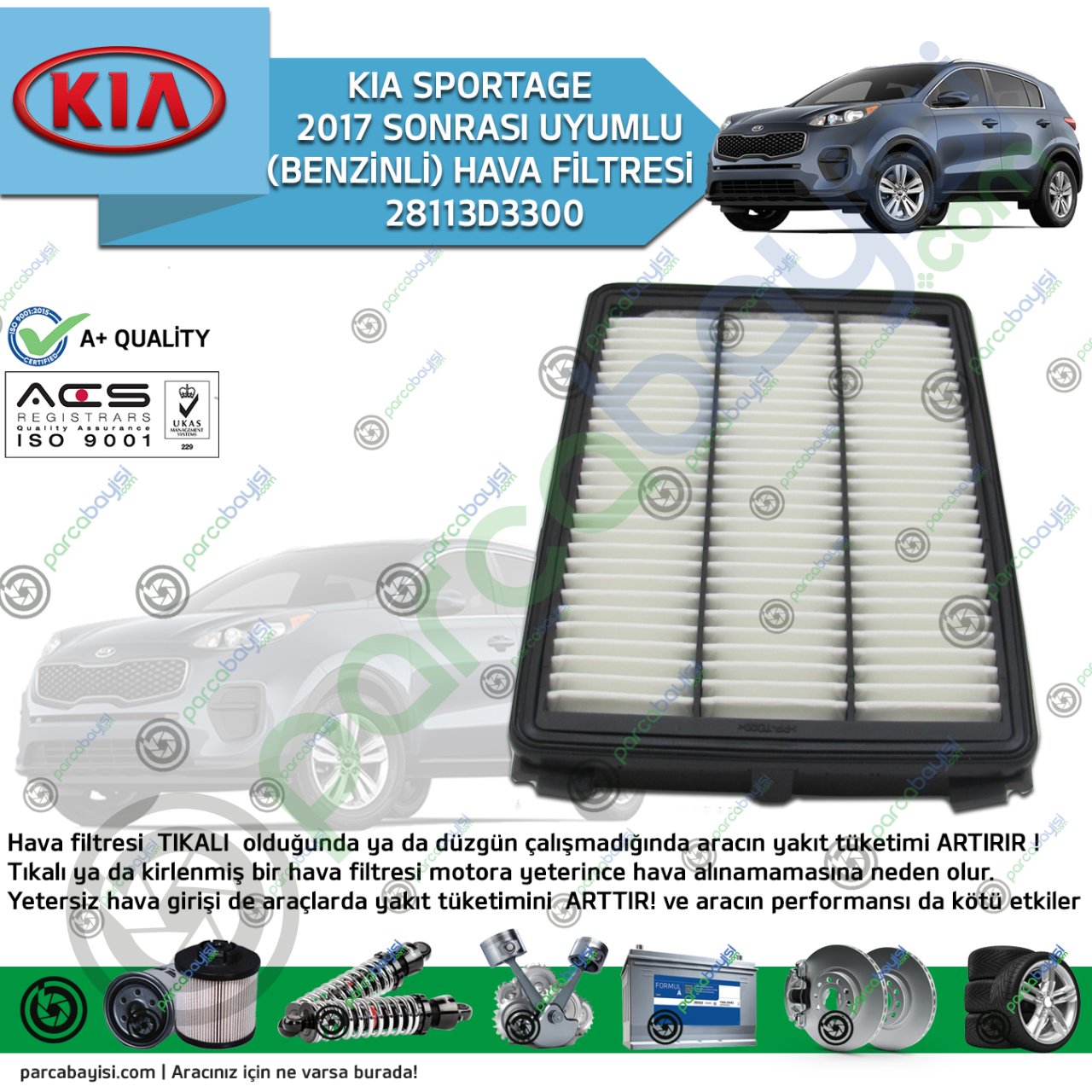 Kia Sportage Hava Filtresi 2017  (Benzinli) Muadil | 28113D3300