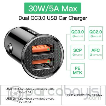 Baseus Circular Plastic A+A 30W Dual QC3.0 Hızlı Araç Şarj Cihazı CCALL-YD0