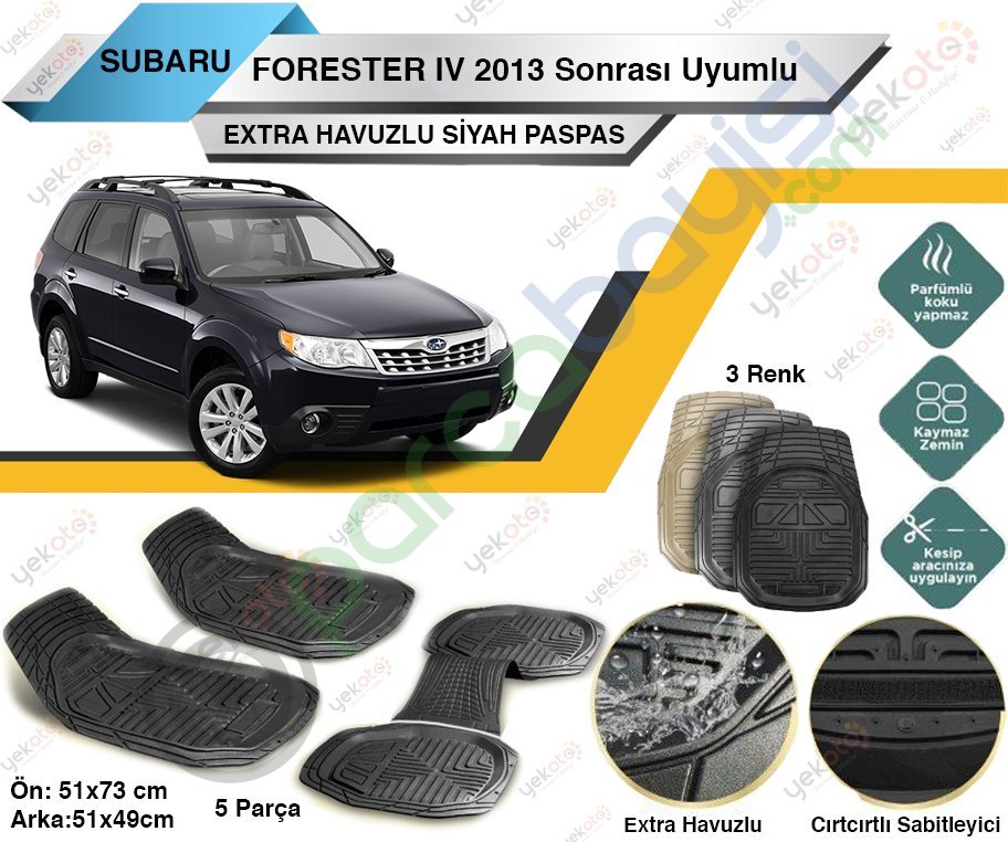 Subaru Forester Iv 2013 Sonrası Uyumlu Extra Havuzlu Kesilebilir Siyah Paspas